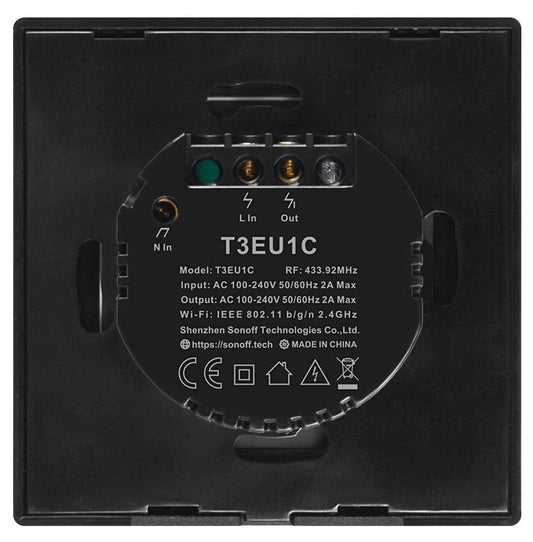 Smartsystem - Întrerupător WiFi + RF Sonoff TX T3 EU 1C – încastrabil, negru, 1 circuit