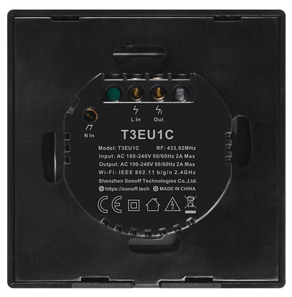 Întrerupător WiFi + RF Sonoff TX T3 EU 1C – încastrabil, negru, 1 circuit