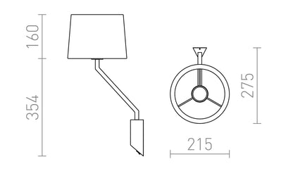 Lampa de perete cu abajur textil si intrerupator | Dulie E27
