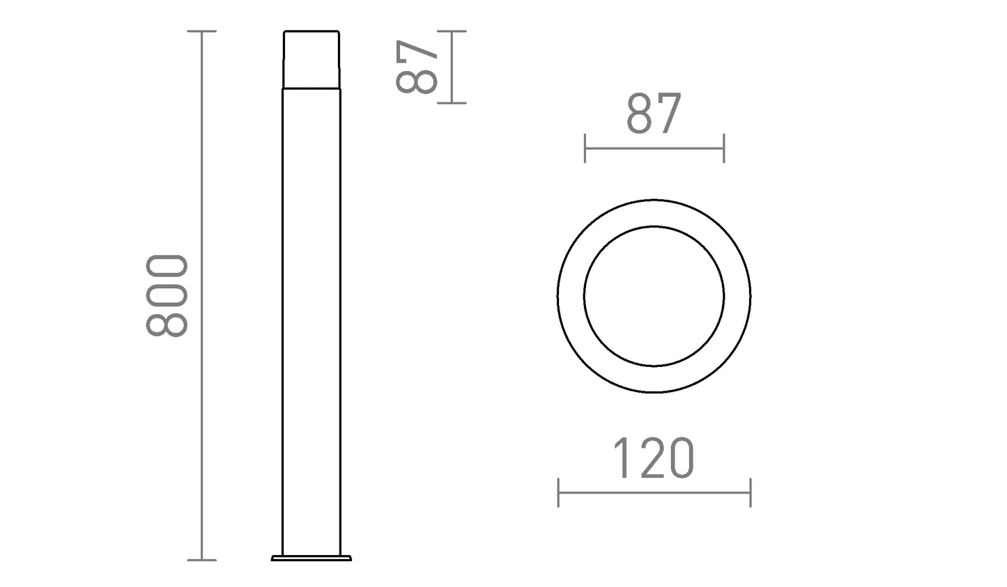 Bollard de exterior BONNIE 80 – E27, IP44, antracit, difuzor opal
