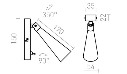 Lampa de perete GU10 negru/crom | Reflector orientabil LED