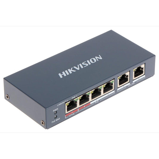 Switch PoE pentru supraveghere IP – 4 porturi PoE+ + 2 uplink