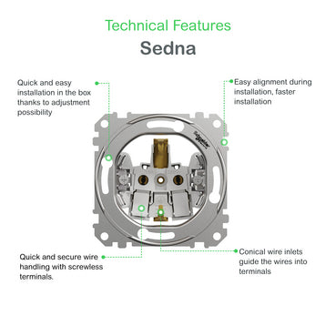 Priza Schneider Sedna 2P+E alba cu obturator
