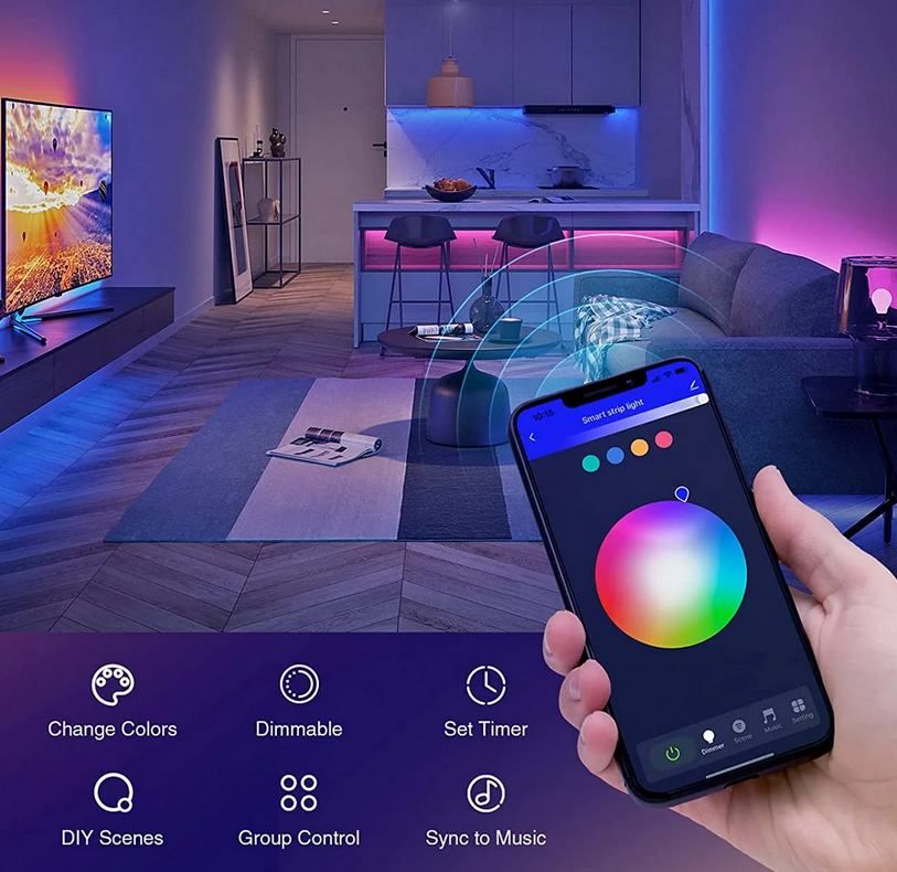 Smartsystem - Bandă LED inteligentă Gosund SL2, RGB, Wi-Fi, 5 m, control vocal Alexa/Google, aplicație Tuya