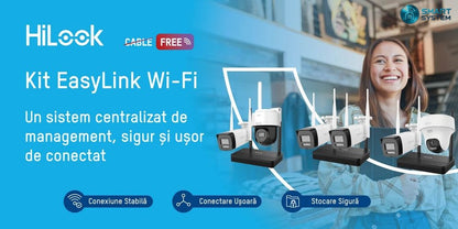 Smartsystem - Kit supraveghere IP Wireless HiLook EasyLink IKS-2042BTH-PH/W, 2 camere 2MP, NVS, IR 30m, audio bidirectional, slot microSD
