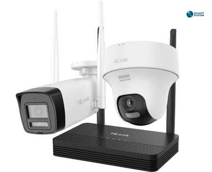 Smartsystem - Kit supraveghere IP Wireless HiLook EasyLink IKS-2042BTH-PH/W, 2 camere 2MP, NVS, IR 30m, audio bidirectional, slot microSD