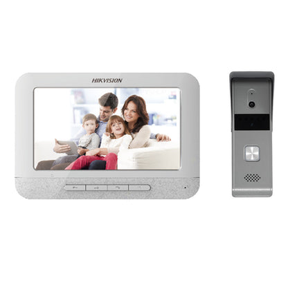Smartsystem - Kit videointerfon pe 4 fire Hikvision DS-KIS203T, 1 familie, 7 inch, aparent