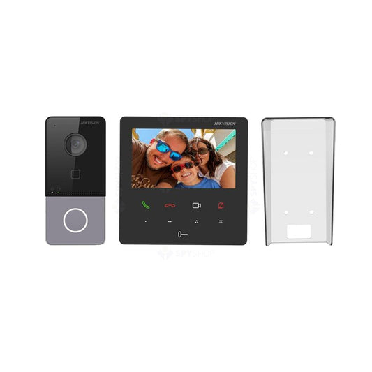 Kit videointerfon IP DS-KIS606-P Hikvision, 2 MP, IR 3 m, 2.4 MHz, o familie