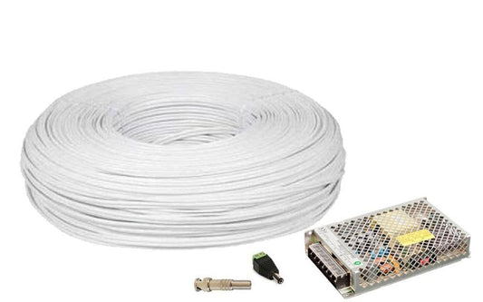 Kit Accesorii Supraveghere Video pentru 8 Camere – Cablu Coaxial 200 m, Mufe si 2 Surse 12A