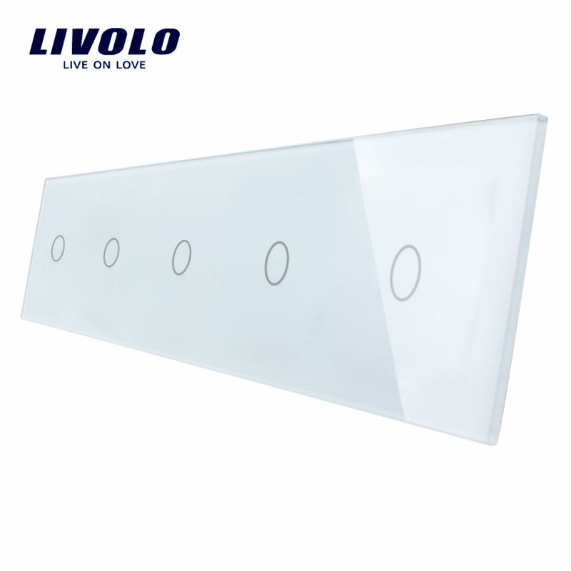 Rama sticla Livolo pentru intrerupator – 5 module, alba