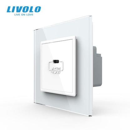 Priza USB Tip C Livolo cu rama din sticla – VL-FCUC-P7E-2WP