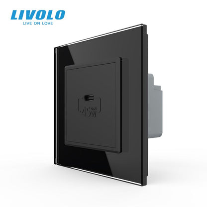 Priza USB Tip C Livolo cu rama din sticla – VL-FCUC-P7E-2WP