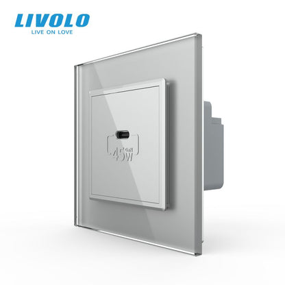 Priza USB Tip C Livolo cu rama din sticla – VL-FCUC-P7E-2WP