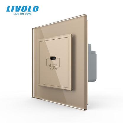 Priza USB Tip C Livolo cu rama din sticla – VL-FCUC-P7E-2WP