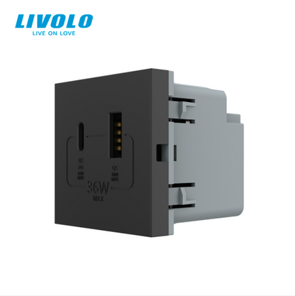 Modul priza USB + USB Tip C Livolo VL-FCUA18W.UC18W-2WP
