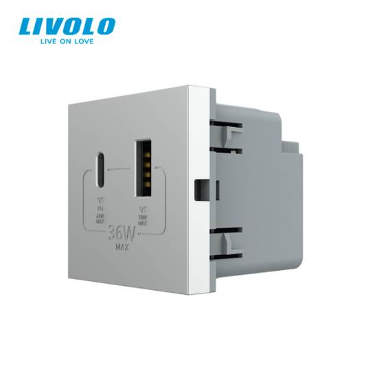 Modul priza USB + USB Tip C Livolo VL-FCUA18W.UC18W-2WP