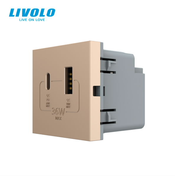 Modul priza USB + USB Tip C Livolo VL-FCUA18W.UC18W-2WP