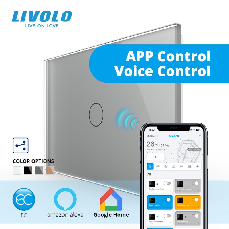 Intrerupator inteligent Livolo EC cap scara 3M cu panou sticla