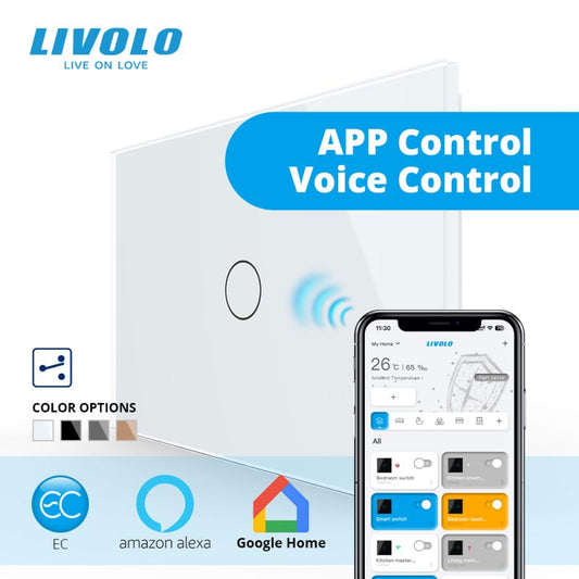 Intrerupator inteligent Livolo EC cap scara 3M cu panou sticla