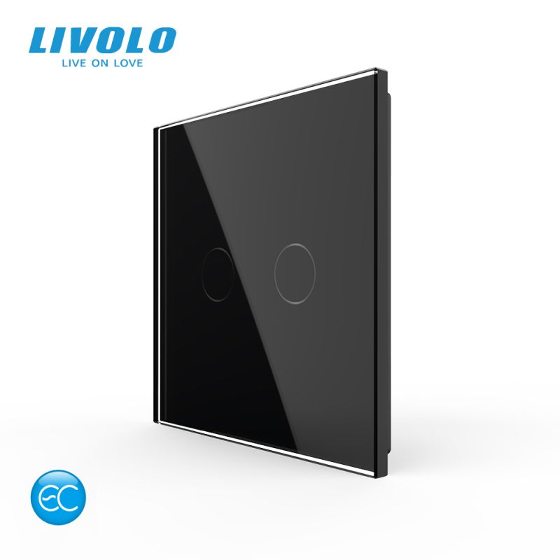 Intrerupator tactil inteligent dublu Livolo EC wireless – montaj aplicat, cu panou sticla