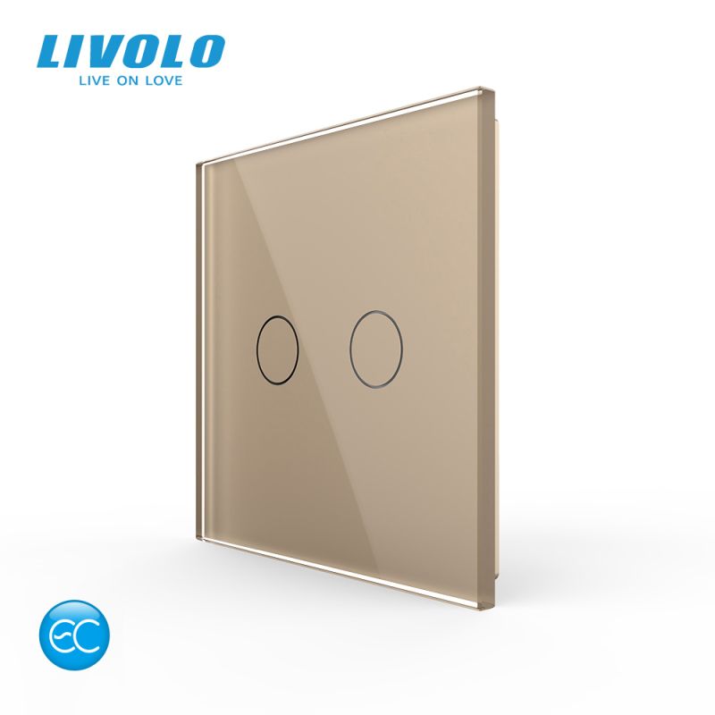 Intrerupator tactil inteligent dublu Livolo EC wireless – montaj aplicat, cu panou sticla