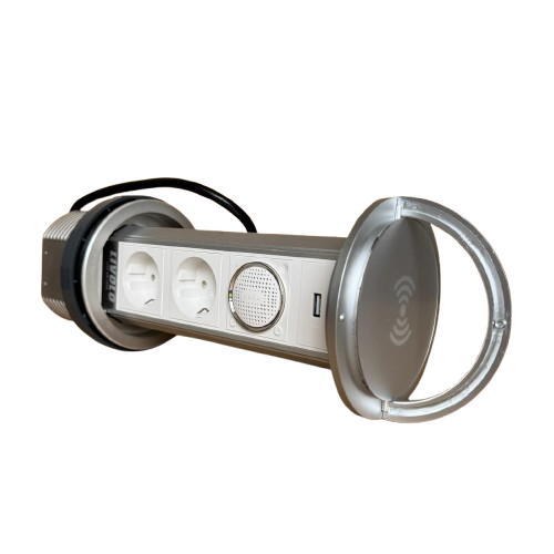 Priza incastrabila Pop Up Silver cu USB, Wireless si Difuzor Bluetooth