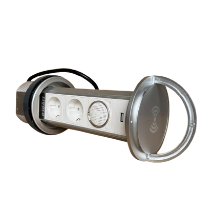 Priza incastrabila Pop Up Silver cu USB, Wireless si Difuzor Bluetooth