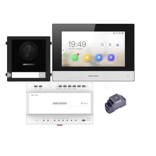 Kit videointerfon IP Hikvision DS-KIS702Y, 1 familie, 7 inch, aparent