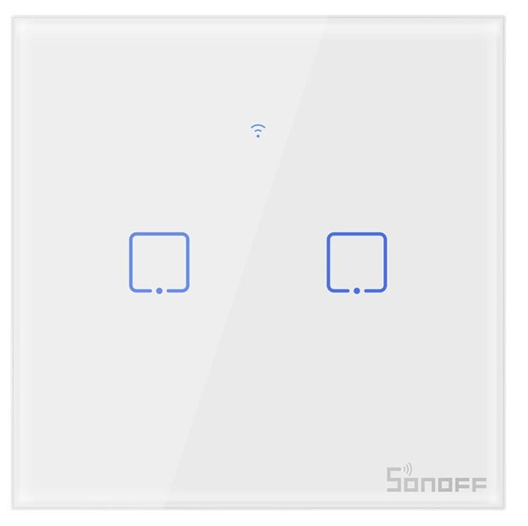 Smartsystem - Întrerupător WiFi + RF Sonoff TX T1 EU 2C – încastrabil, alb, 2 circuite